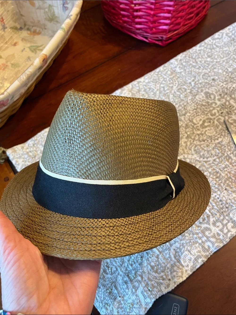 Milani Olive Straw Trilby with Black & Cream Band - Picture 6 of 8
